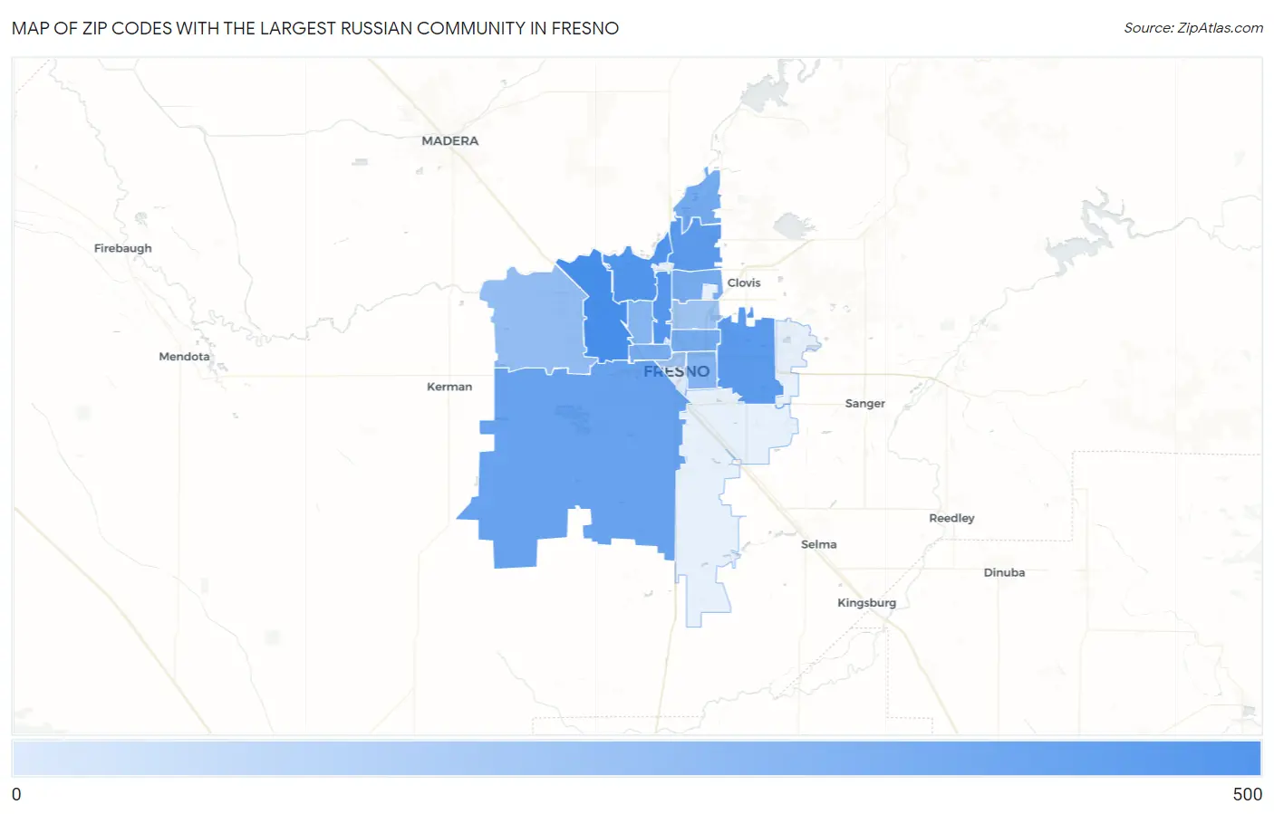Zip Codes with the Largest Russian Community in Fresno Map