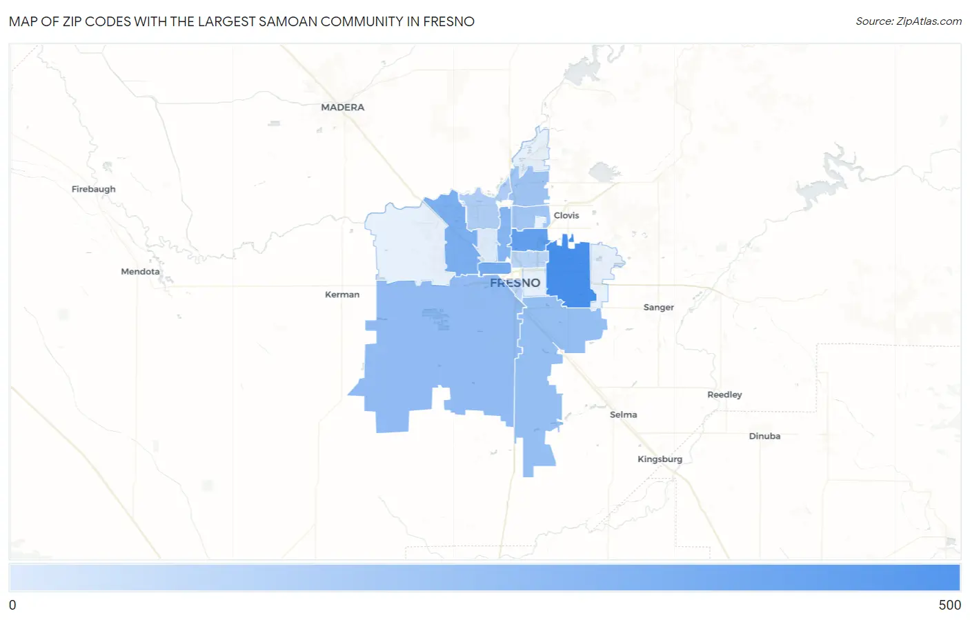 Zip Codes with the Largest Samoan Community in Fresno Map