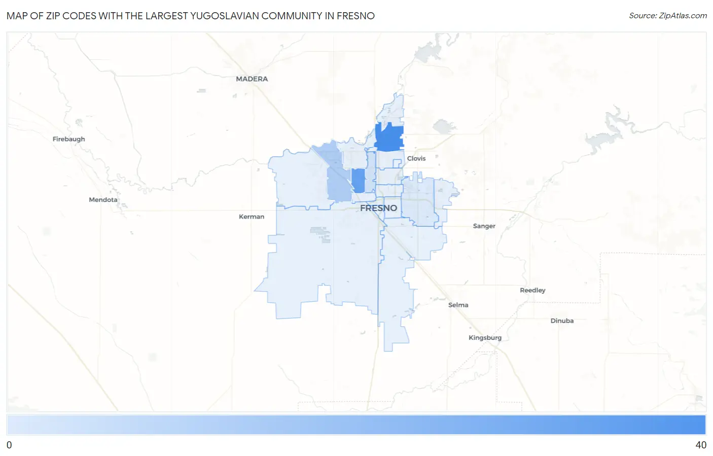 Zip Codes with the Largest Yugoslavian Community in Fresno Map