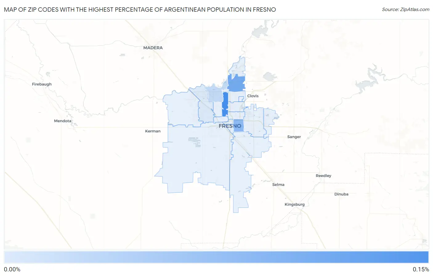 Zip Codes with the Highest Percentage of Argentinean Population in Fresno Map