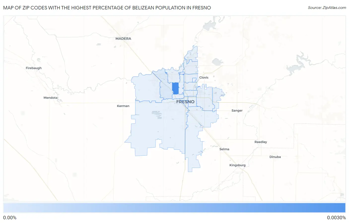 Zip Codes with the Highest Percentage of Belizean Population in Fresno Map