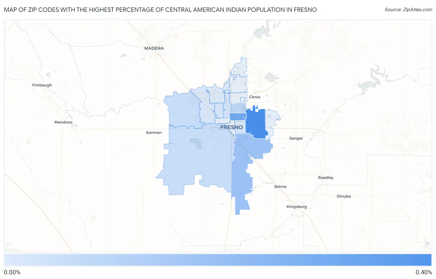 Zip Codes with the Highest Percentage of Central American Indian Population in Fresno Map