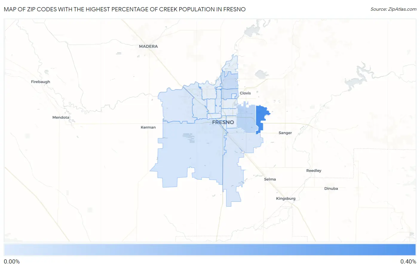 Zip Codes with the Highest Percentage of Creek Population in Fresno Map