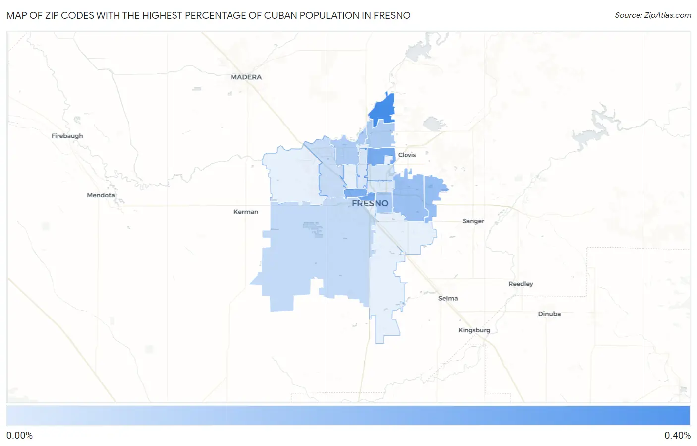 Zip Codes with the Highest Percentage of Cuban Population in Fresno Map