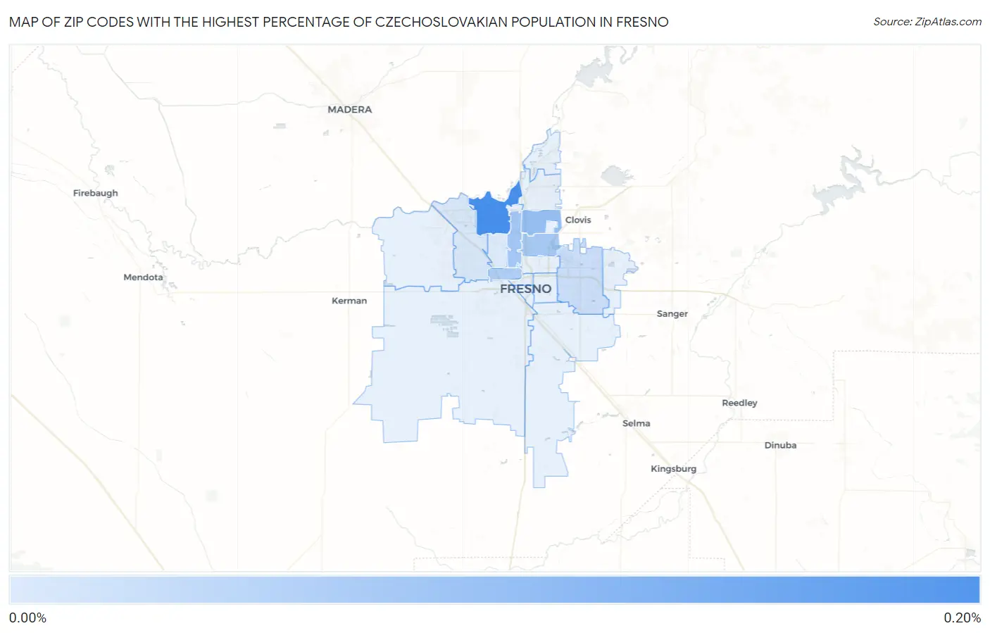 Zip Codes with the Highest Percentage of Czechoslovakian Population in Fresno Map