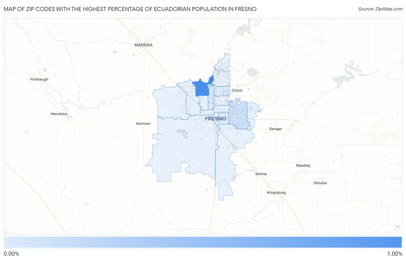 Zip Codes with the Highest Percentage of Ecuadorian Population in Fresno Map