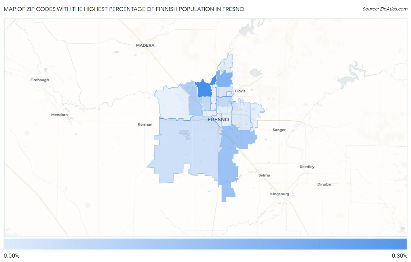 Zip Codes with the Highest Percentage of Finnish Population in Fresno Map