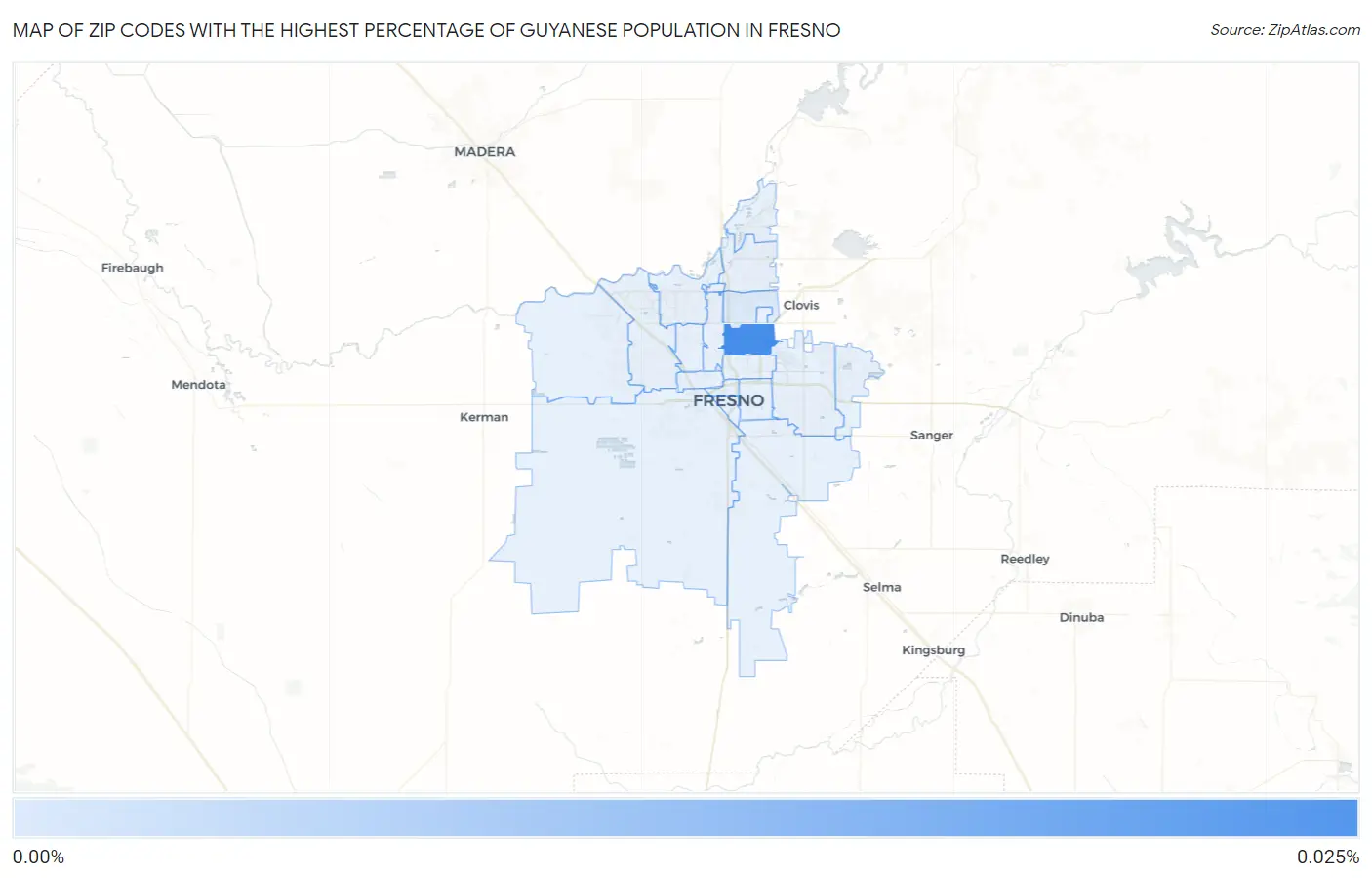 Zip Codes with the Highest Percentage of Guyanese Population in Fresno Map
