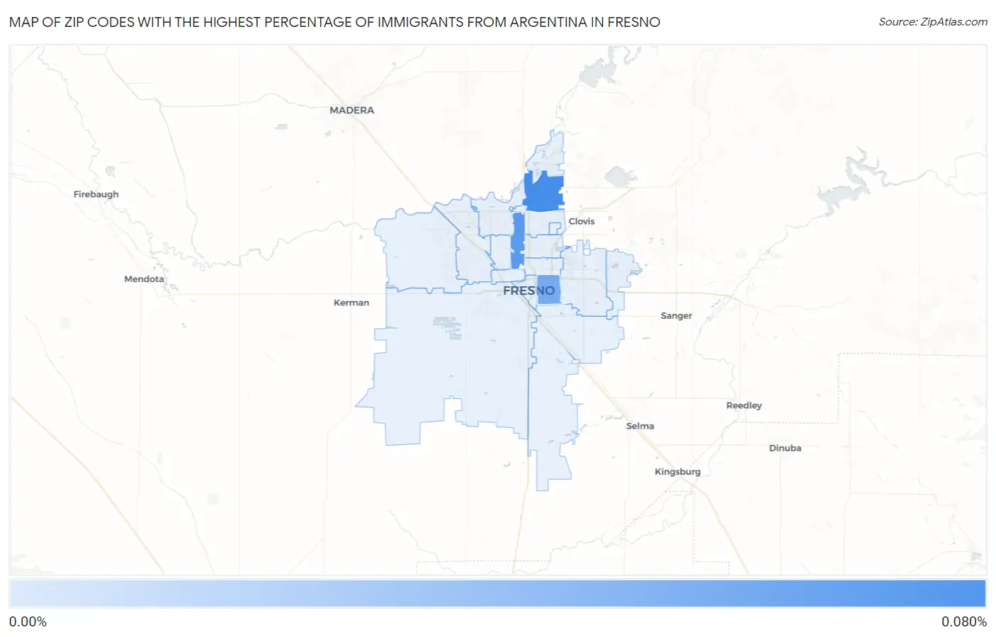 Zip Codes with the Highest Percentage of Immigrants from Argentina in Fresno Map