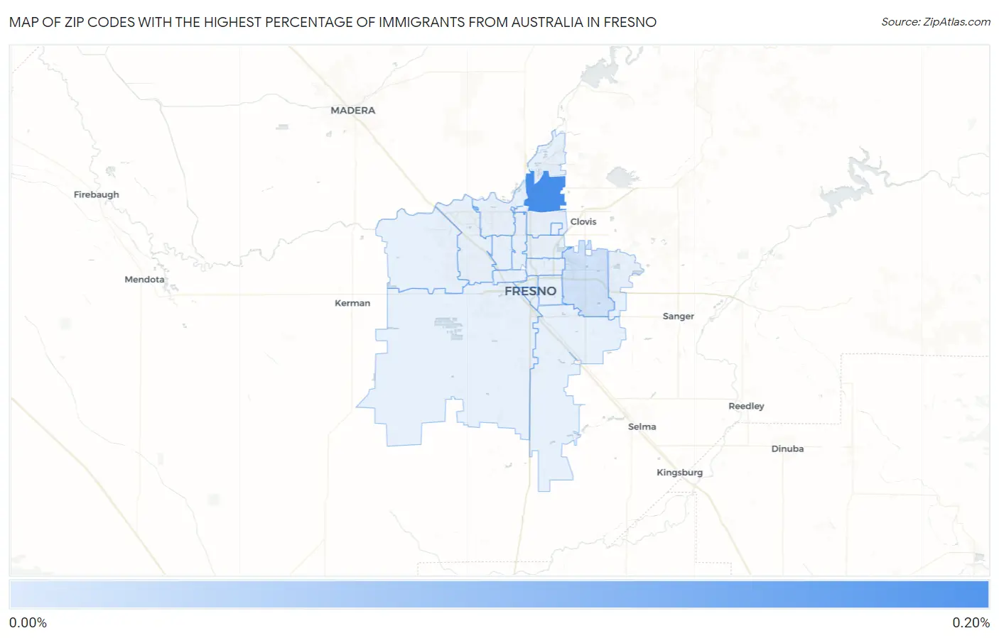 Zip Codes with the Highest Percentage of Immigrants from Australia in Fresno Map