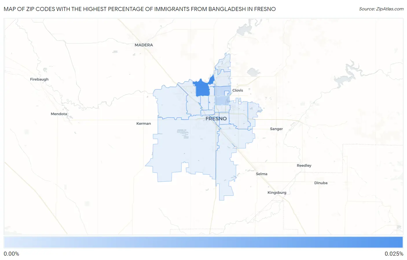 Zip Codes with the Highest Percentage of Immigrants from Bangladesh in Fresno Map