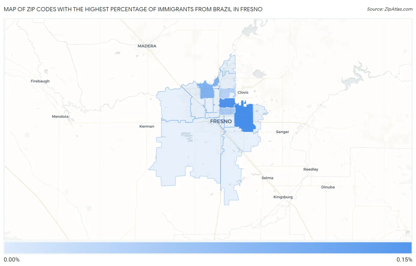 Zip Codes with the Highest Percentage of Immigrants from Brazil in Fresno Map