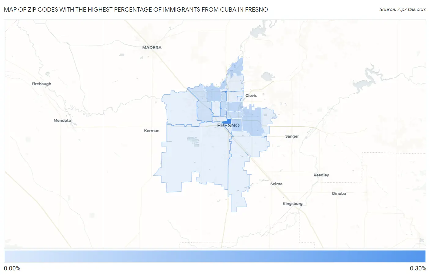 Zip Codes with the Highest Percentage of Immigrants from Cuba in Fresno Map