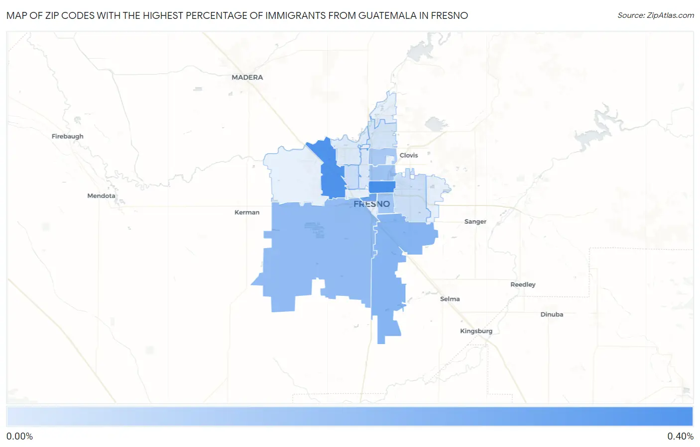Zip Codes with the Highest Percentage of Immigrants from Guatemala in Fresno Map