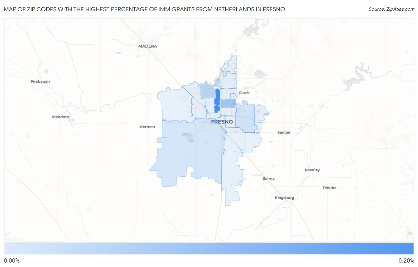Zip Codes with the Highest Percentage of Immigrants from Netherlands in Fresno Map