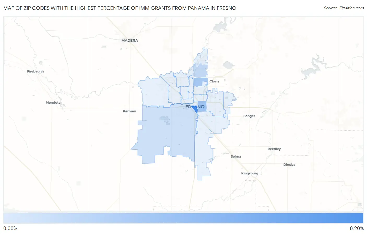 Zip Codes with the Highest Percentage of Immigrants from Panama in Fresno Map