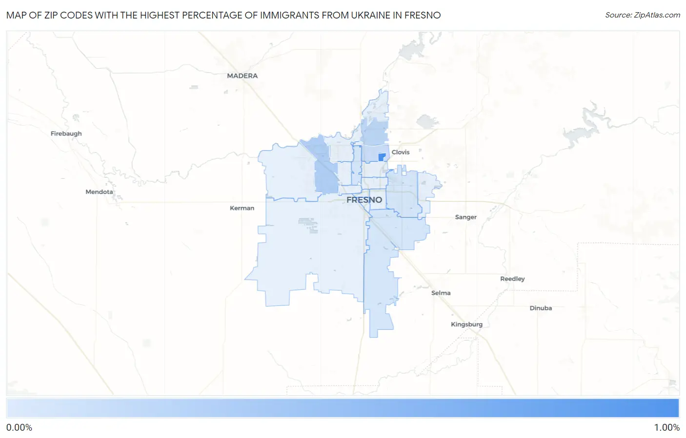 Zip Codes with the Highest Percentage of Immigrants from Ukraine in Fresno Map