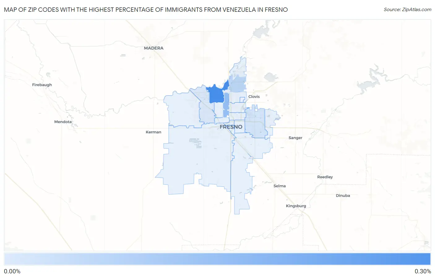 Zip Codes with the Highest Percentage of Immigrants from Venezuela in Fresno Map