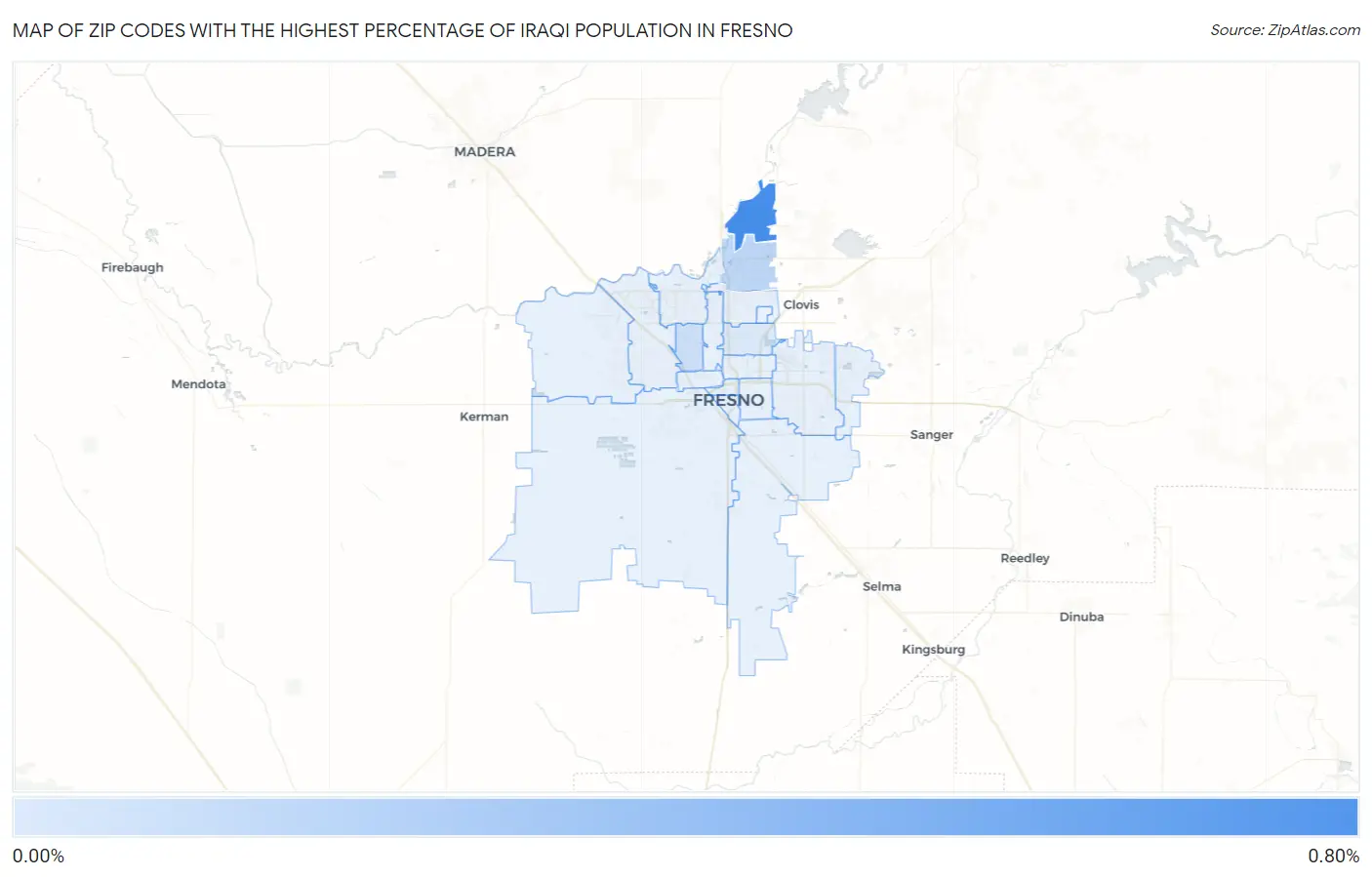 Zip Codes with the Highest Percentage of Iraqi Population in Fresno Map