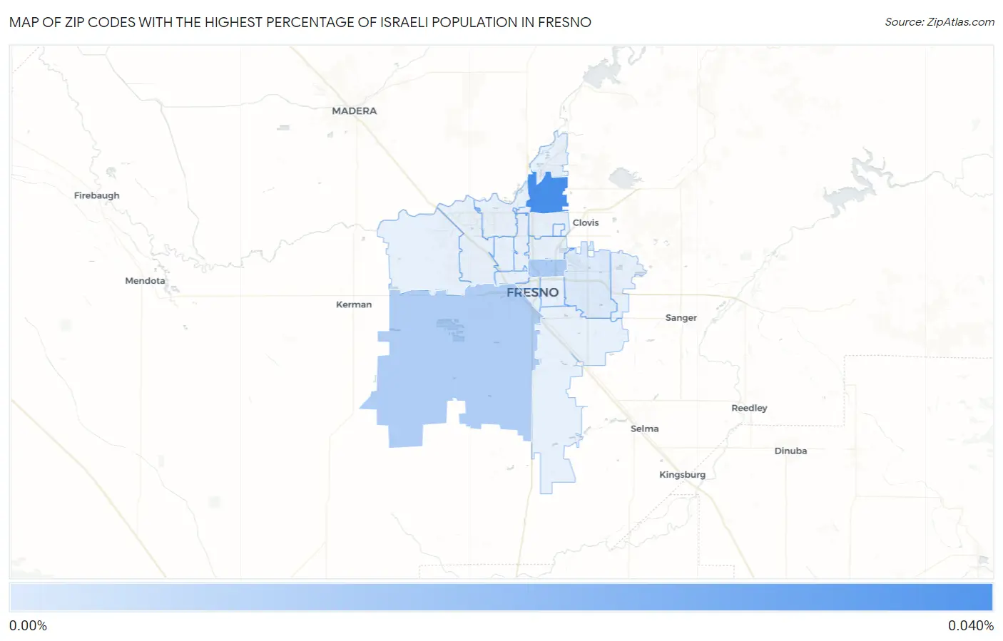 Zip Codes with the Highest Percentage of Israeli Population in Fresno Map
