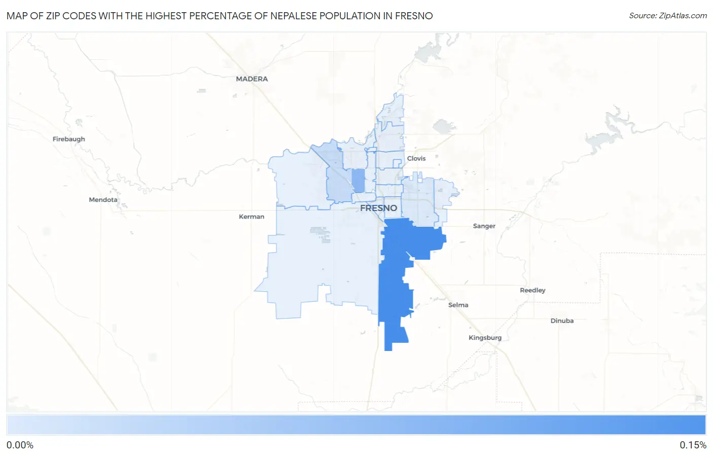 Zip Codes with the Highest Percentage of Nepalese Population in Fresno Map