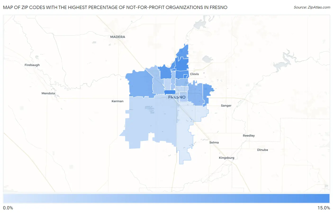 Zip Codes with the Highest Percentage of Not-for-profit Organizations in Fresno Map