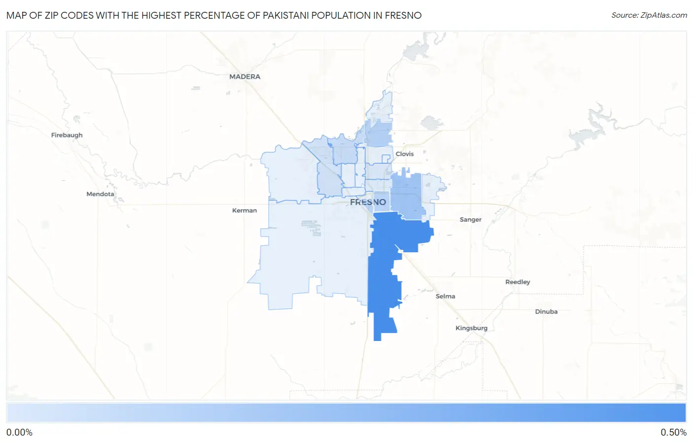 Zip Codes with the Highest Percentage of Pakistani Population in Fresno Map