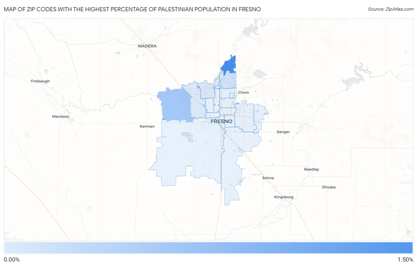 Zip Codes with the Highest Percentage of Palestinian Population in Fresno Map