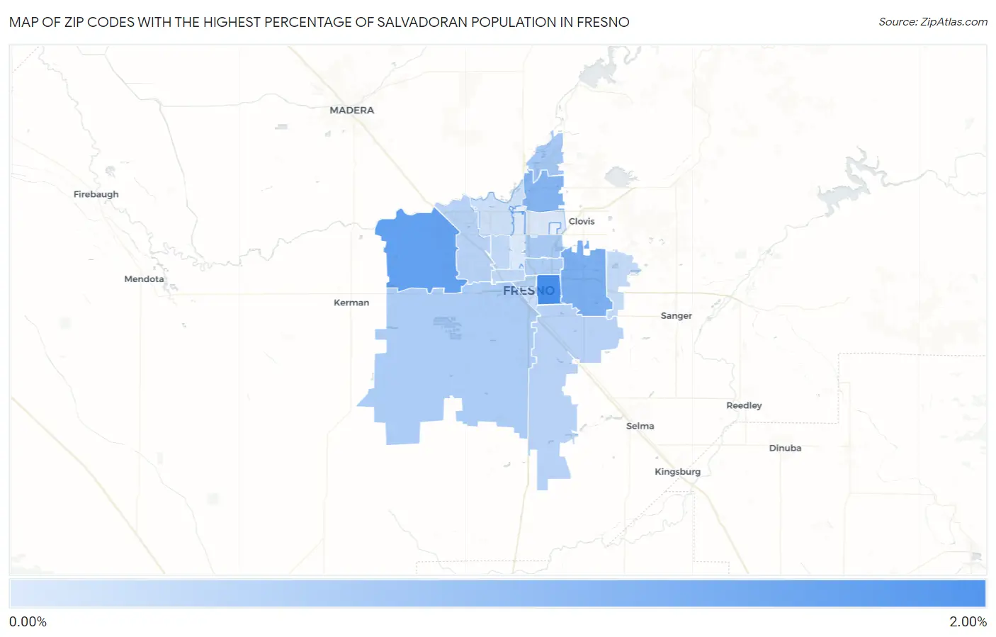 Zip Codes with the Highest Percentage of Salvadoran Population in Fresno Map