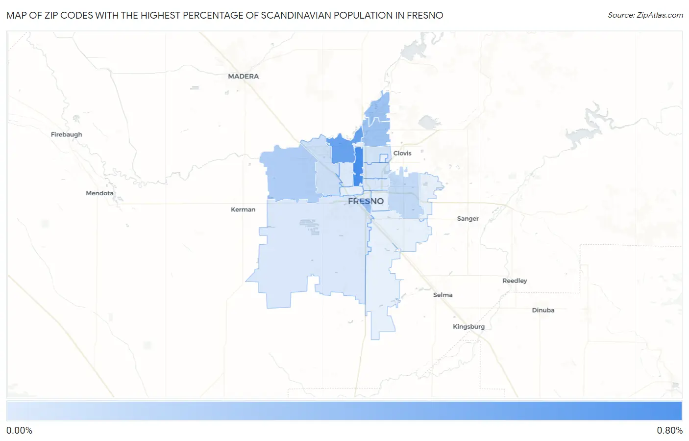 Zip Codes with the Highest Percentage of Scandinavian Population in Fresno Map