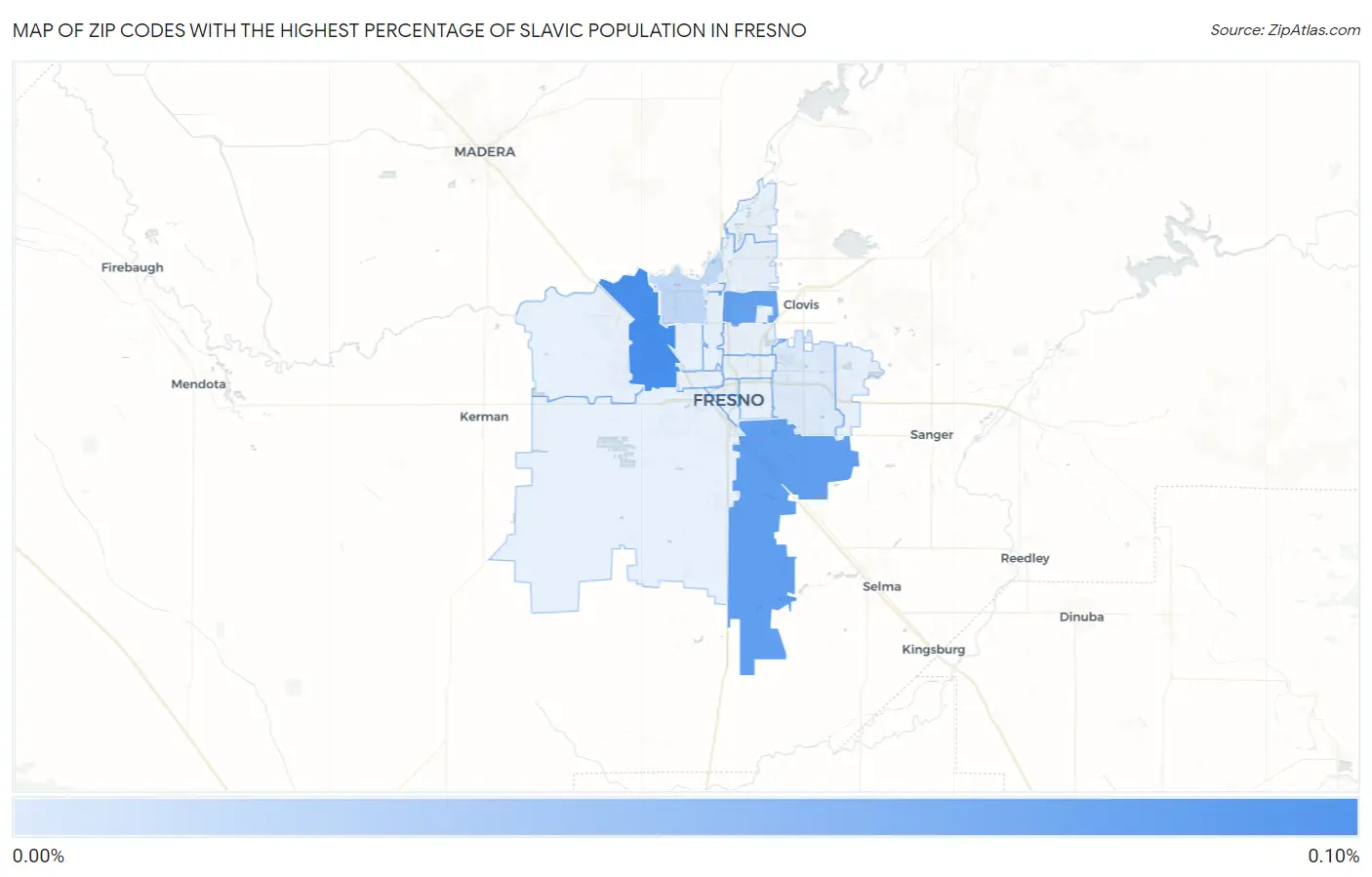 Zip Codes with the Highest Percentage of Slavic Population in Fresno Map
