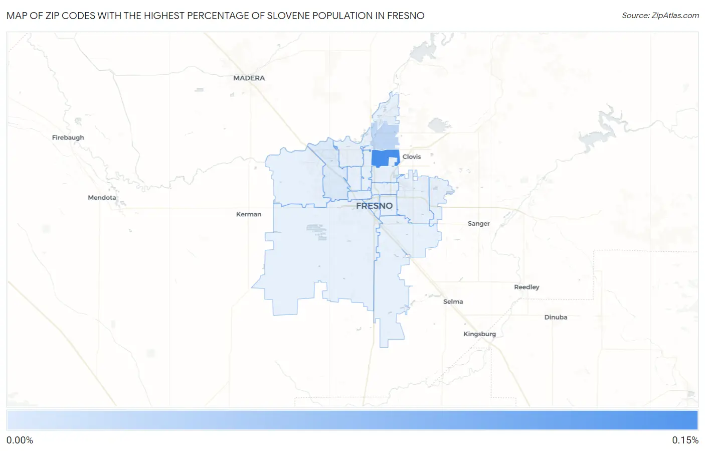 Zip Codes with the Highest Percentage of Slovene Population in Fresno Map