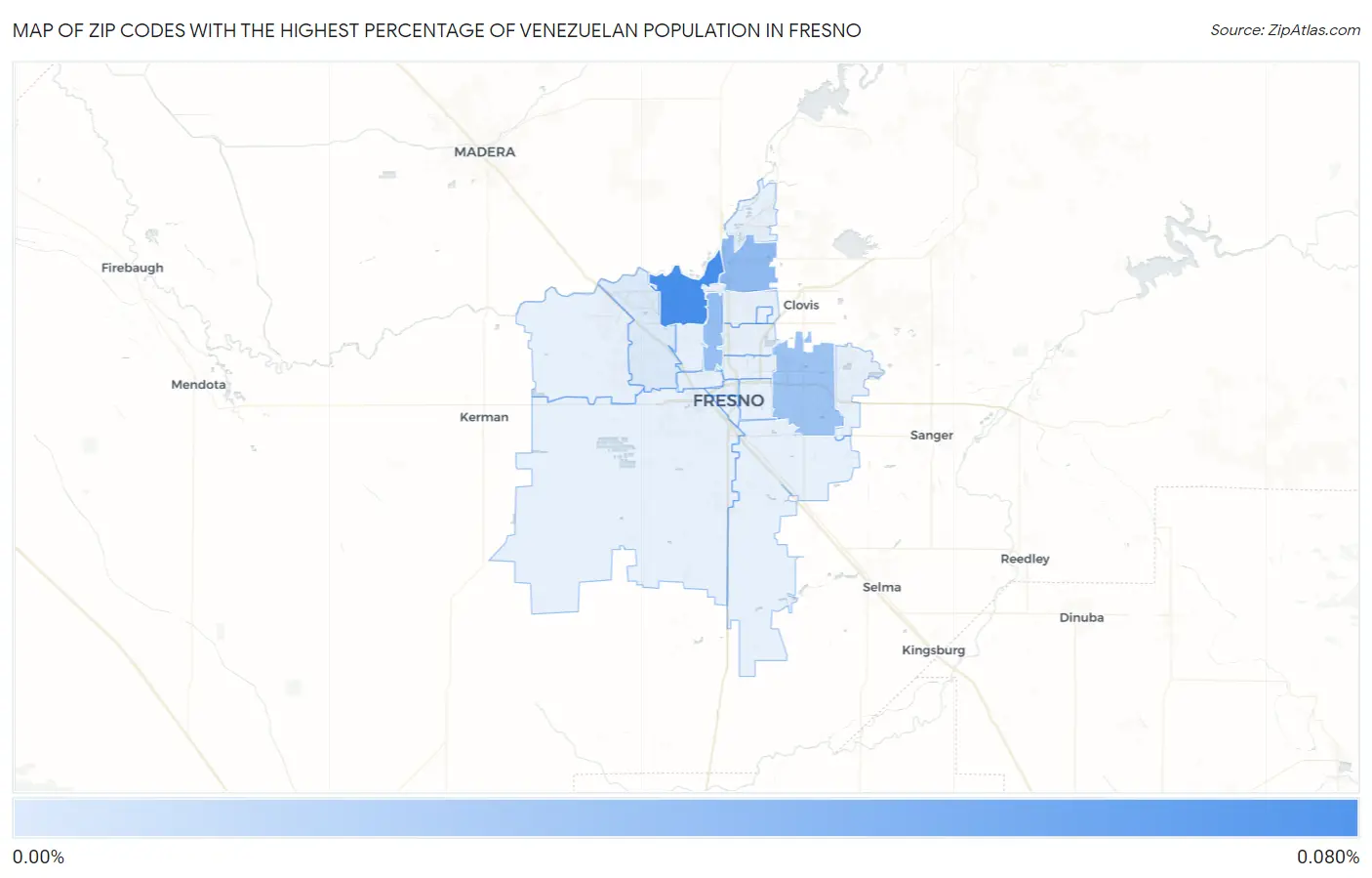 Zip Codes with the Highest Percentage of Venezuelan Population in Fresno Map