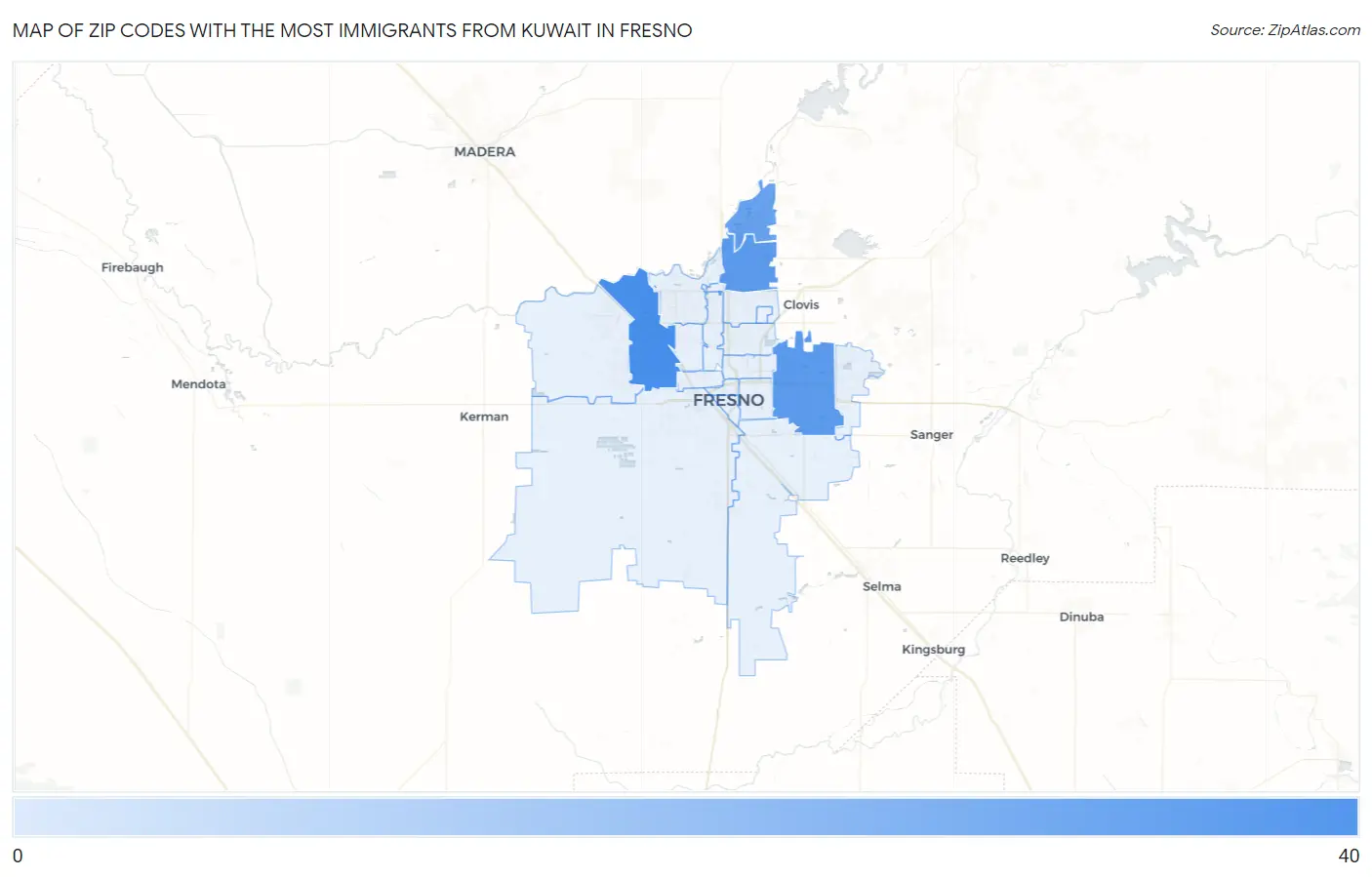 Zip Codes with the Most Immigrants from Kuwait in Fresno Map