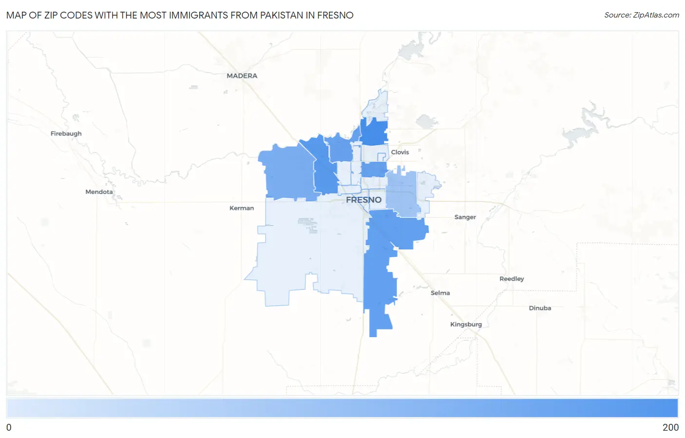 Zip Codes with the Most Immigrants from Pakistan in Fresno Map