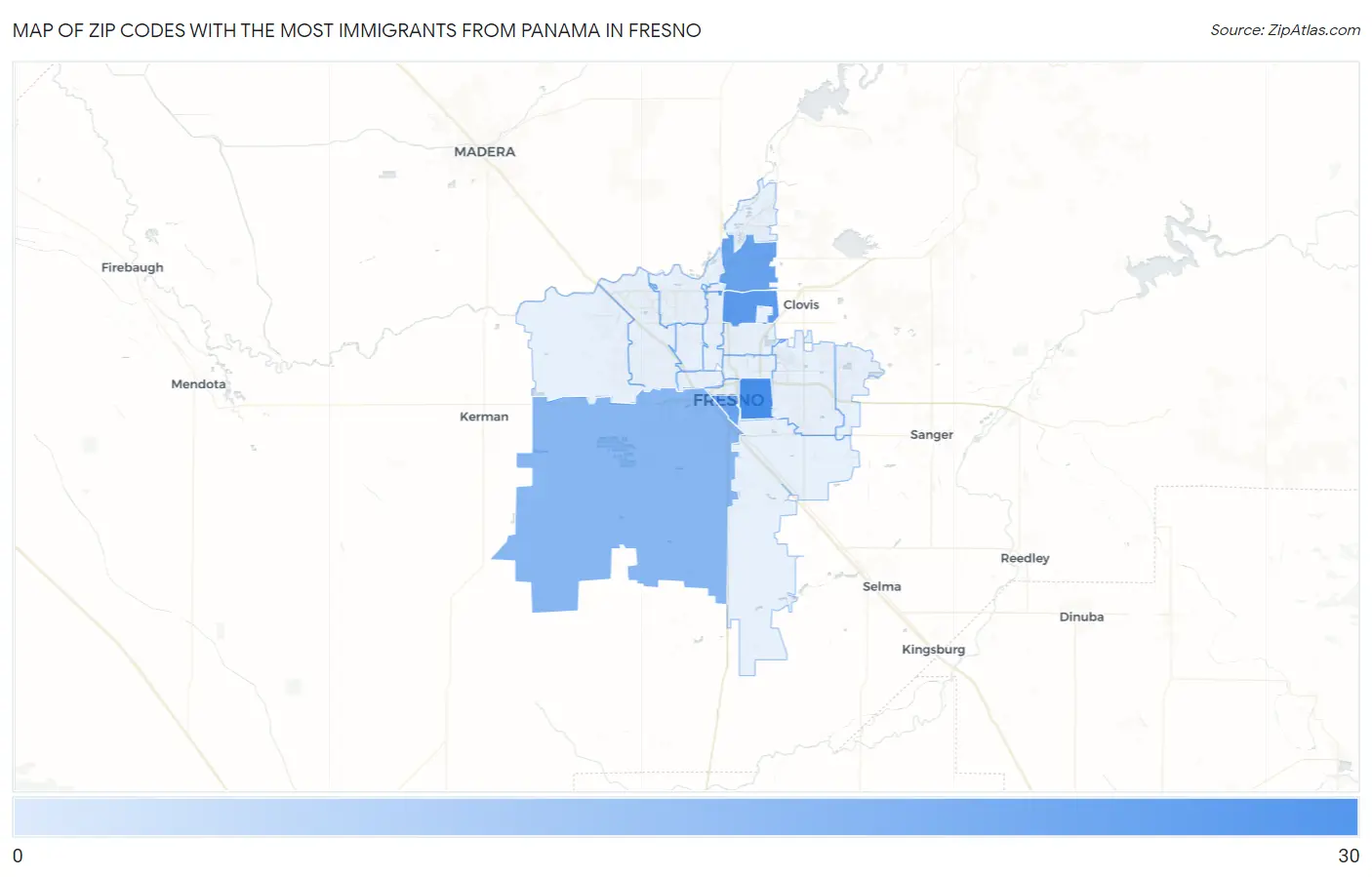 Zip Codes with the Most Immigrants from Panama in Fresno Map