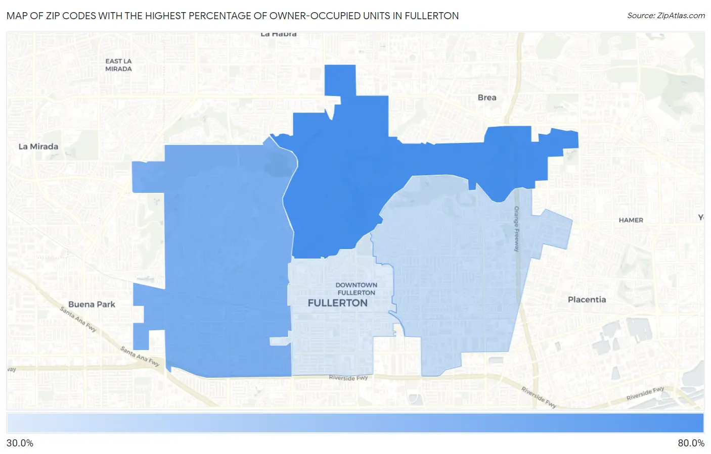 Zip Codes with the Highest Percentage of Owner-Occupied Units in Fullerton Map