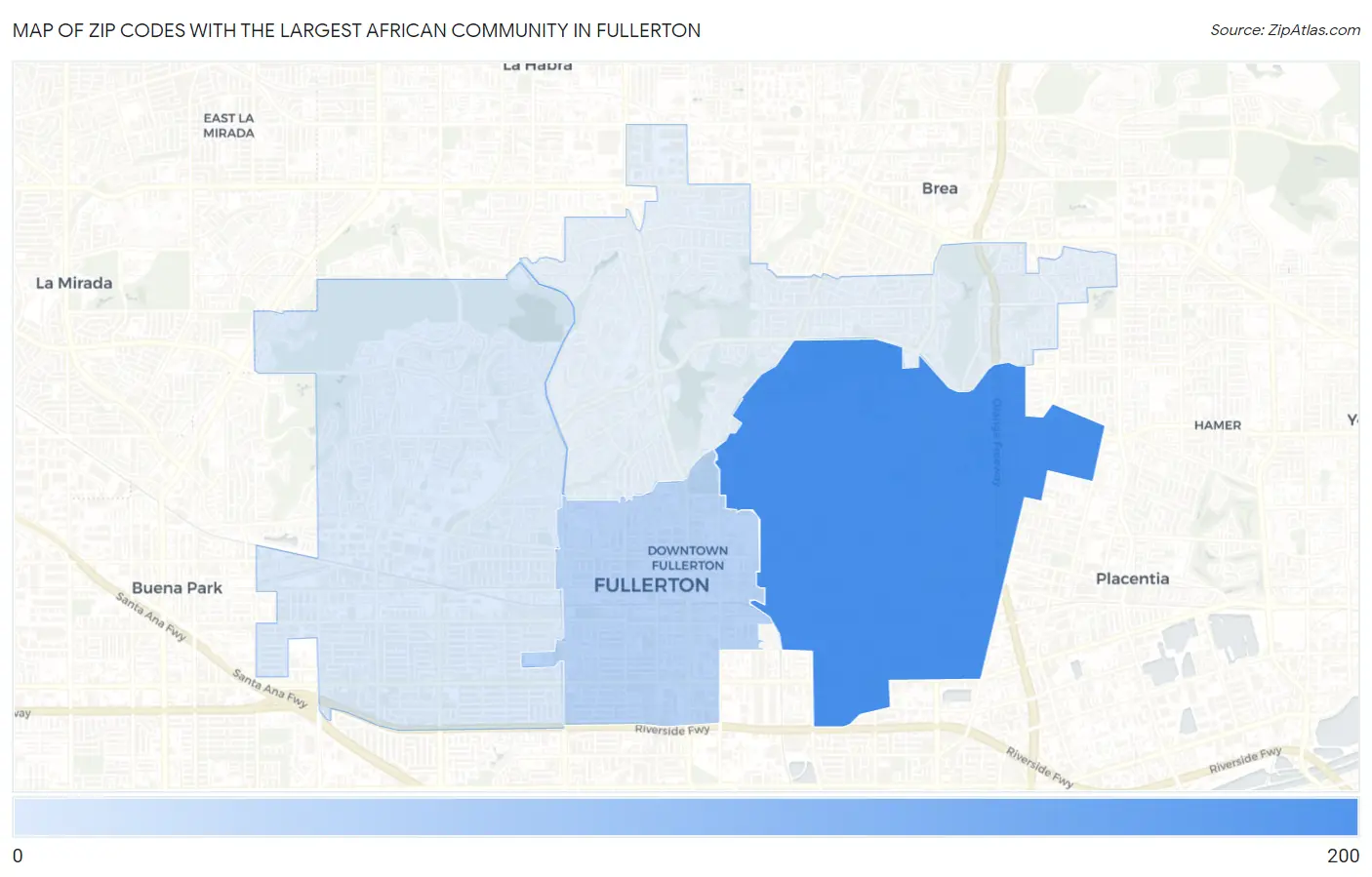 Zip Codes with the Largest African Community in Fullerton Map
