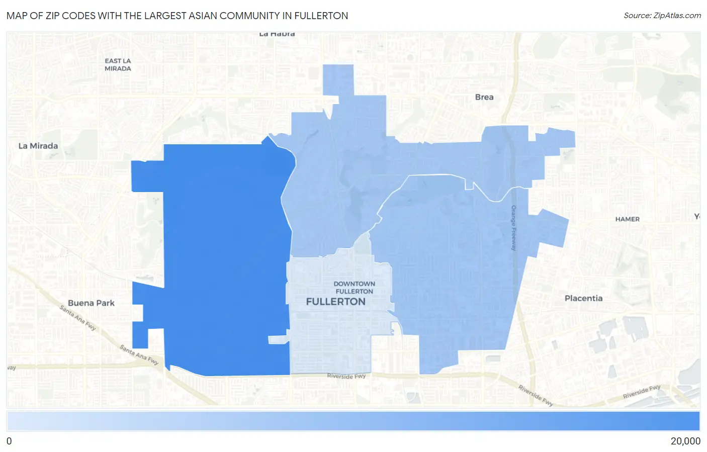 Zip Codes with the Largest Asian Community in Fullerton Map