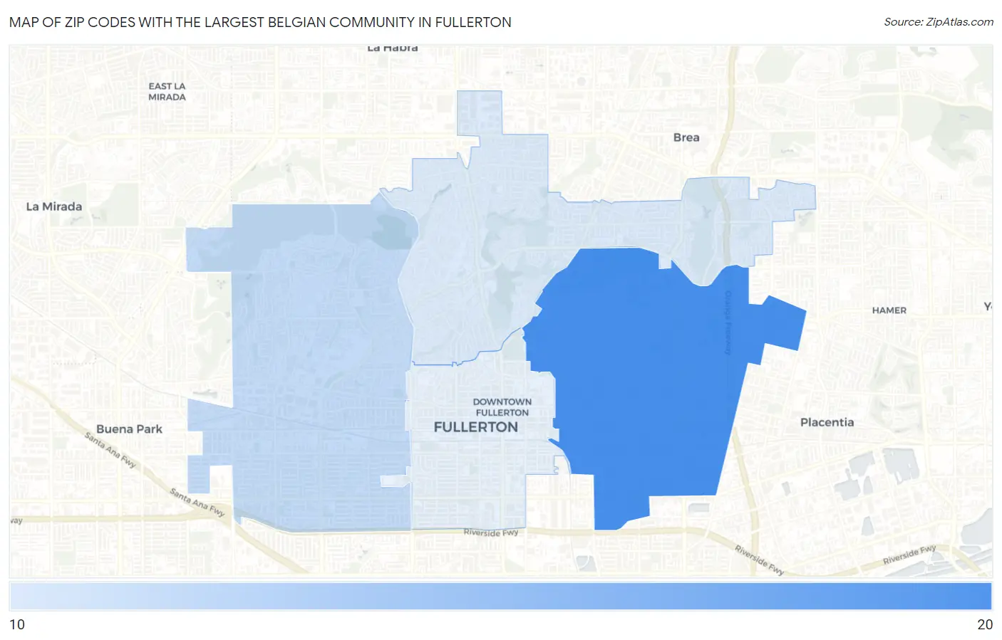Zip Codes with the Largest Belgian Community in Fullerton Map