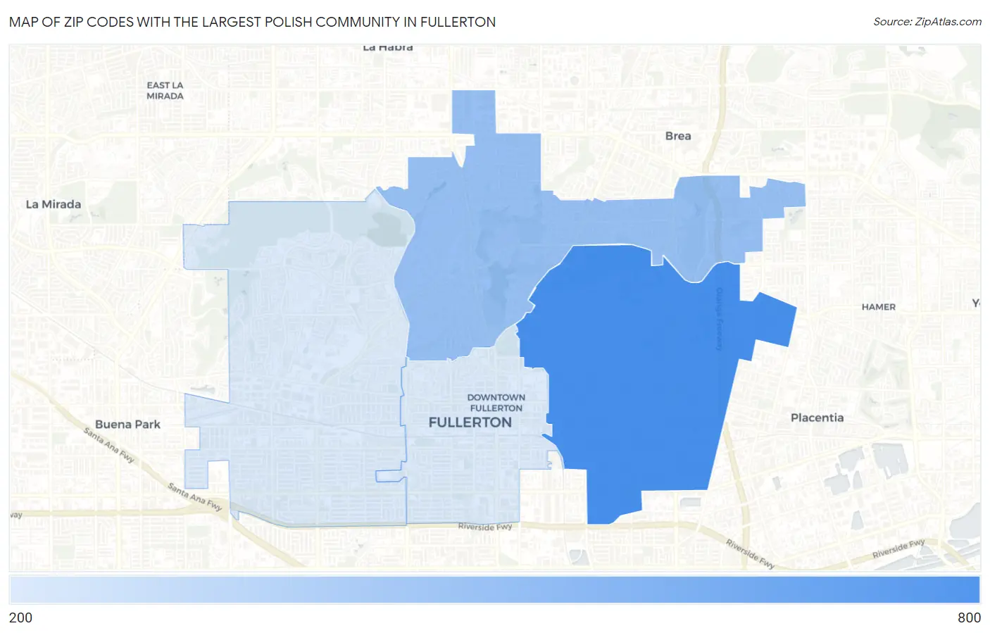 Zip Codes with the Largest Polish Community in Fullerton Map