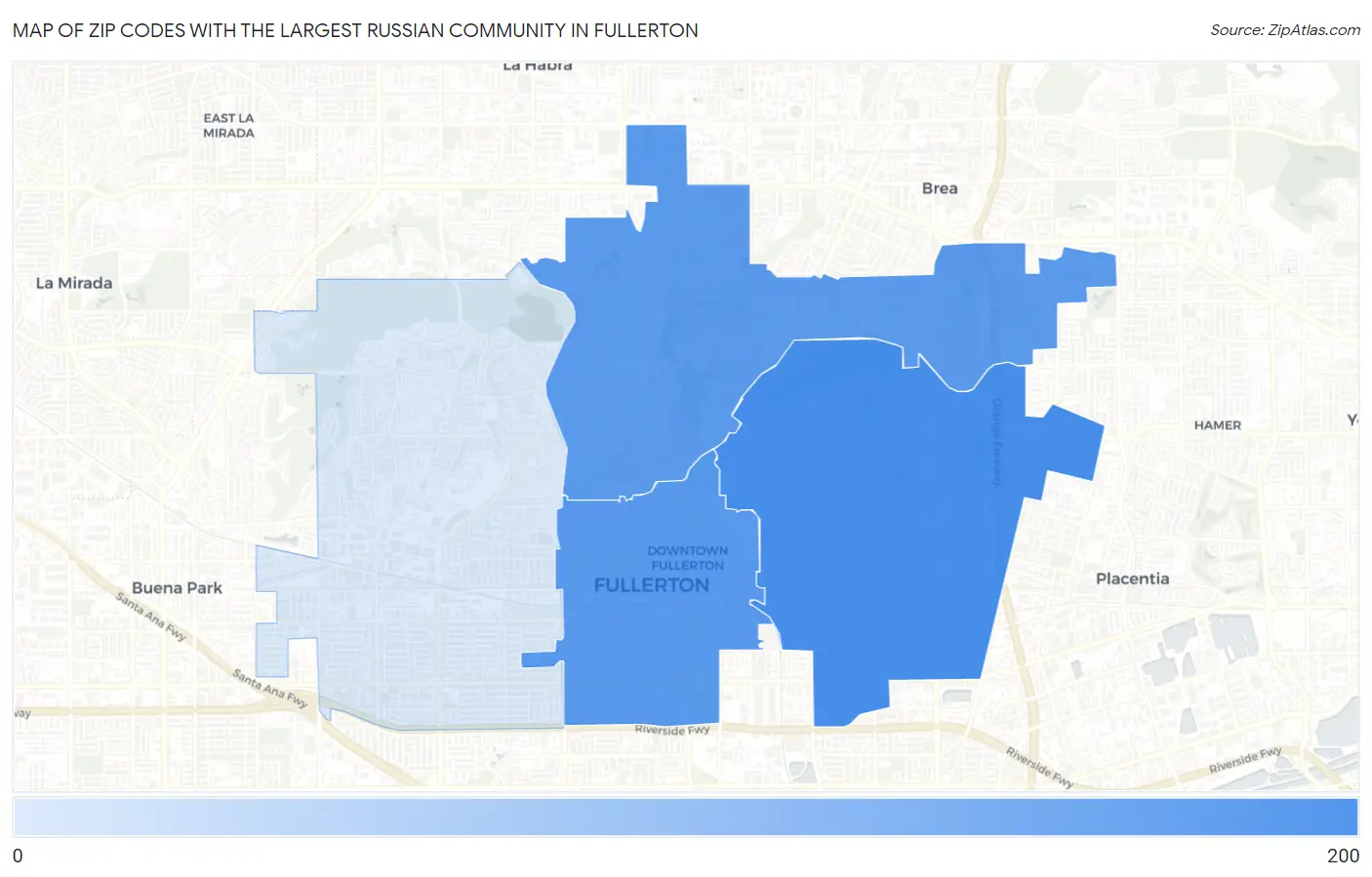 Zip Codes with the Largest Russian Community in Fullerton Map