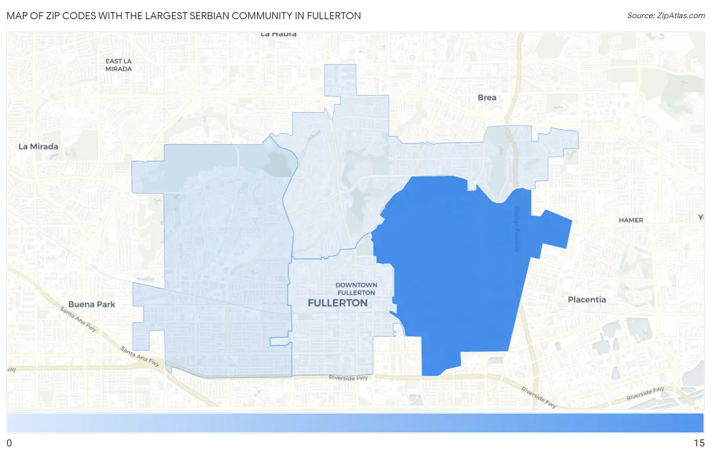 Zip Codes with the Largest Serbian Community in Fullerton Map