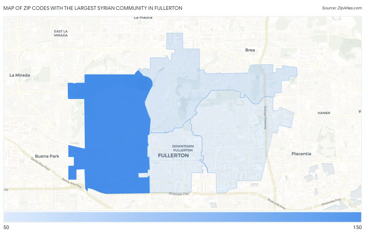 Zip Codes with the Largest Syrian Community in Fullerton Map