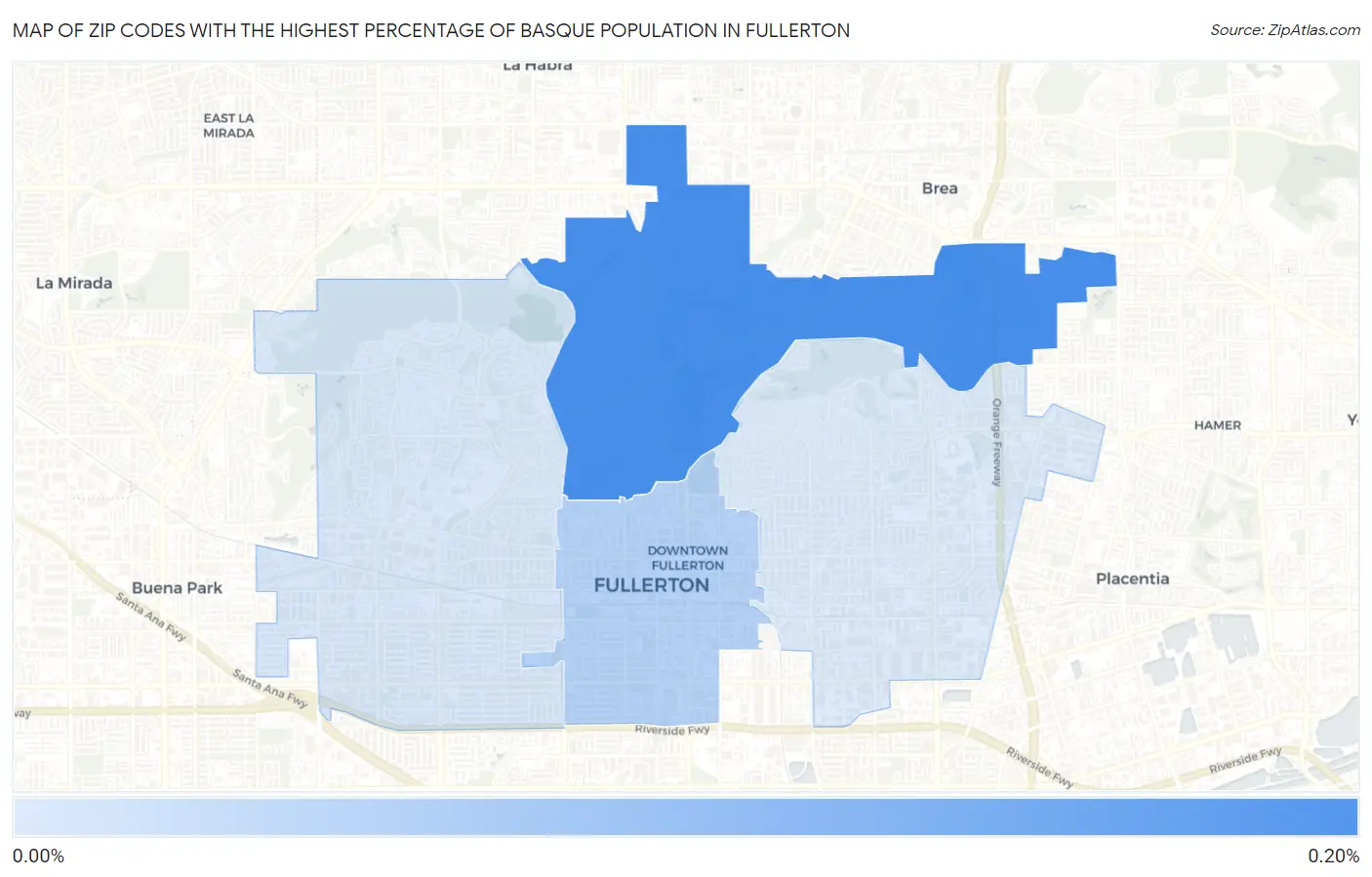 Zip Codes with the Highest Percentage of Basque Population in Fullerton Map