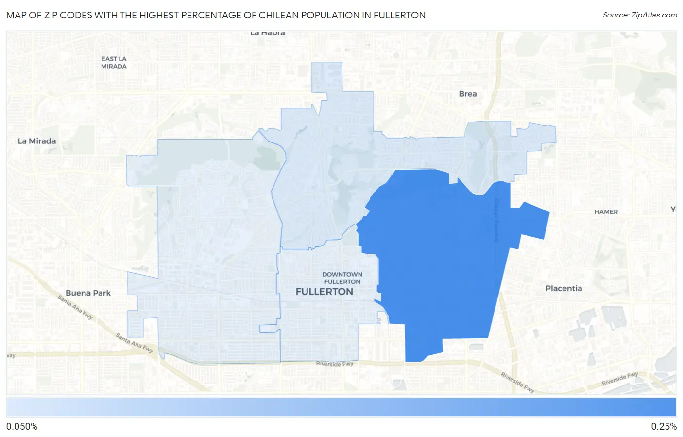 Zip Codes with the Highest Percentage of Chilean Population in Fullerton Map