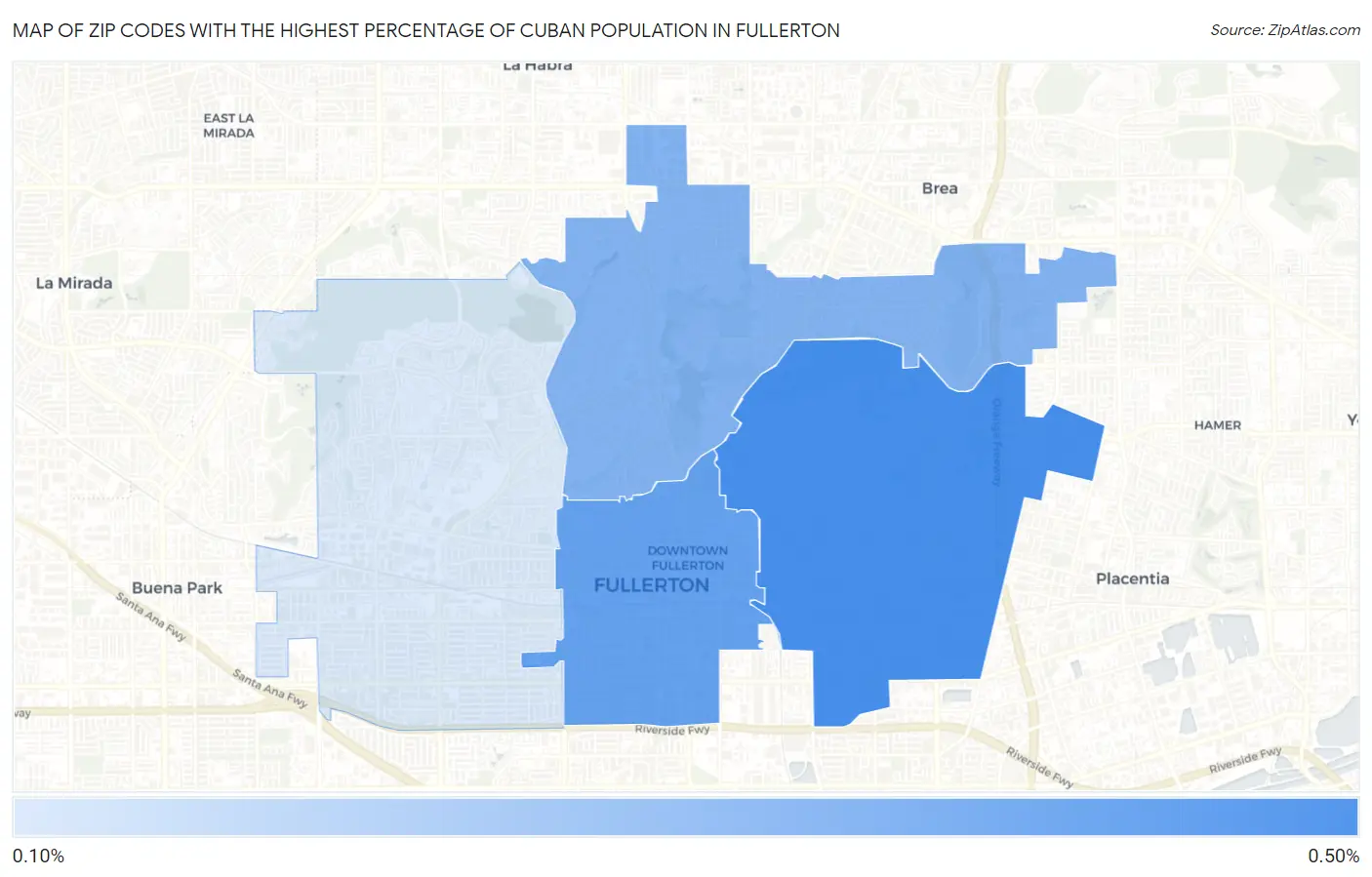 Zip Codes with the Highest Percentage of Cuban Population in Fullerton Map