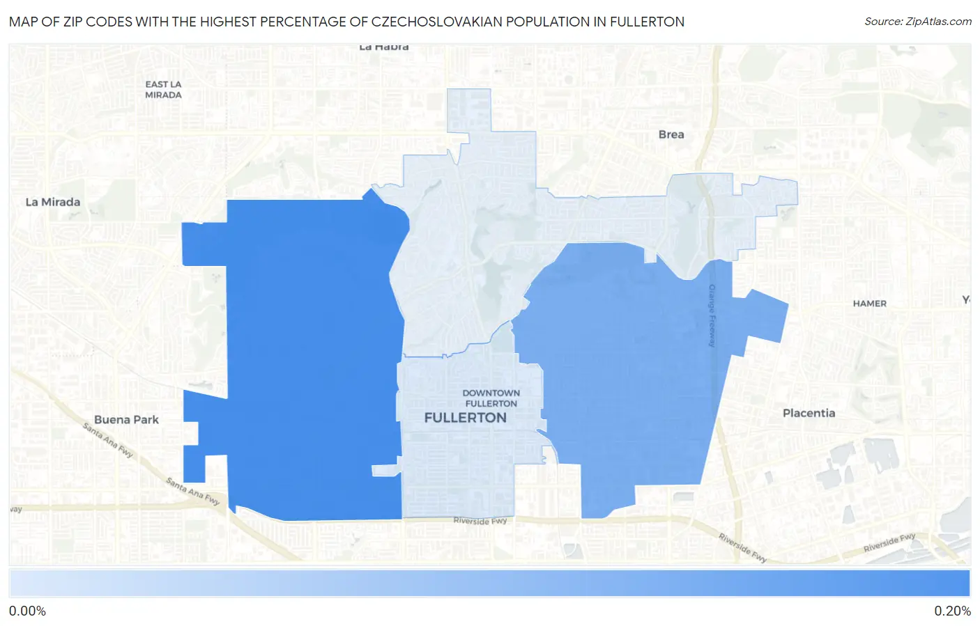 Zip Codes with the Highest Percentage of Czechoslovakian Population in Fullerton Map