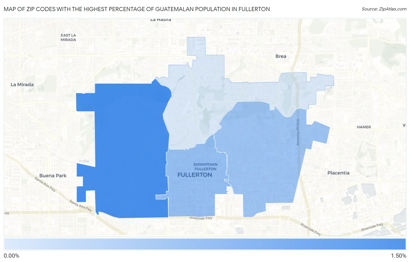 Zip Codes with the Highest Percentage of Guatemalan Population in Fullerton Map