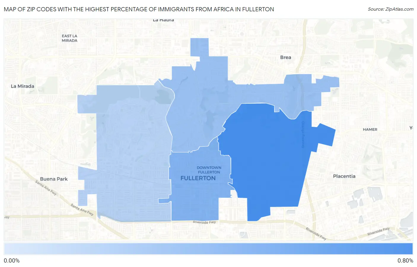 Zip Codes with the Highest Percentage of Immigrants from Africa in Fullerton Map